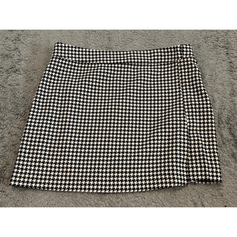 Steve Madden Womens 6 Black White Houndstooth Mini Skirt Slit Casual Office